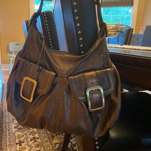 Vintage Cole Haan Medium Bronze Metallic Satchel Leather Bag Handbag